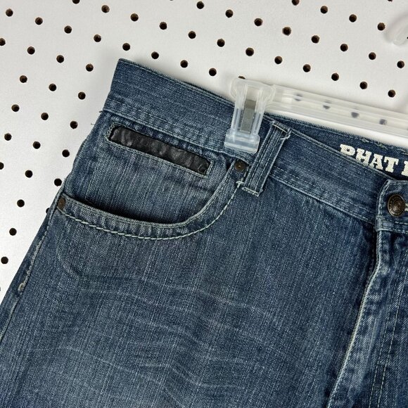 Phat Farm 90s Baggy Jean Shorts - 38 Stitched Flap Pocket Streetwear Blue Skater - Picture 5 of 8